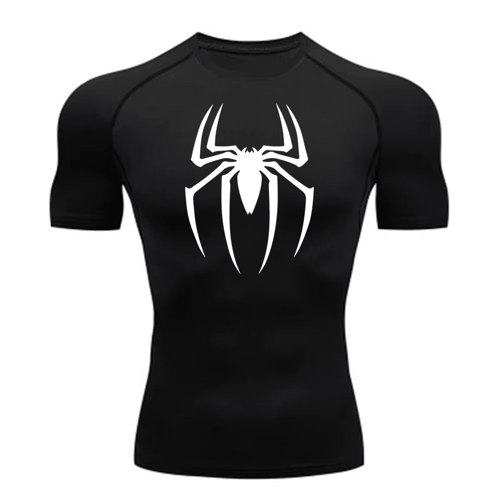 2024Men'S Spider Print Compression Shirt, Quick Dry T-Shirt, Gym Running Jersey, Breathable Short Sleeve, Spring, Summer, M-3XL