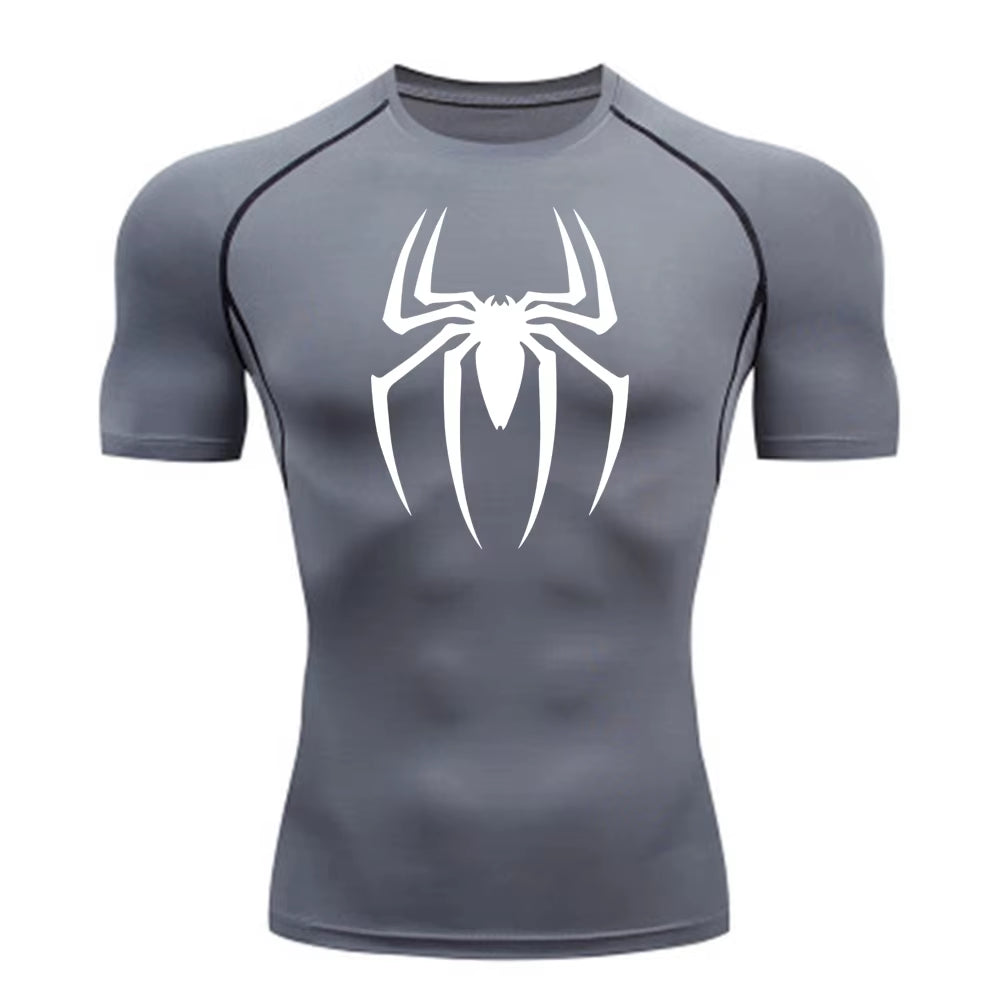 2024Men'S Spider Print Compression Shirt, Quick Dry T-Shirt, Gym Running Jersey, Breathable Short Sleeve, Spring, Summer, M-3XL