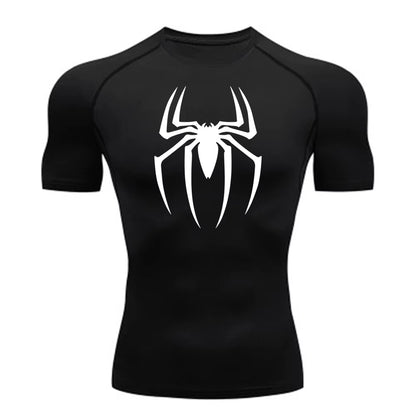 2024Men'S Spider Print Compression Shirt, Quick Dry T-Shirt, Gym Running Jersey, Breathable Short Sleeve, Spring, Summer, M-3XL