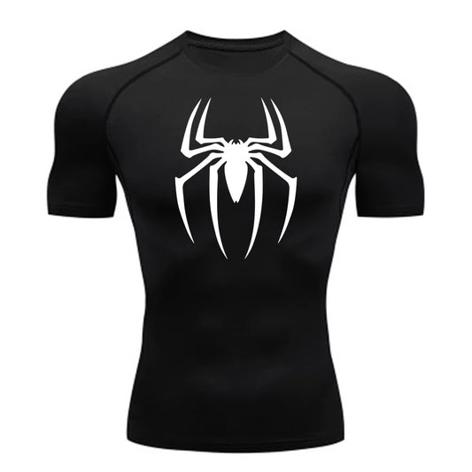 2024Men'S Spider Print Compression Shirt, Quick Dry T-Shirt, Gym Running Jersey, Breathable Short Sleeve, Spring, Summer, M-3XL