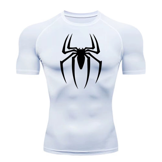 2024Men'S Spider Print Compression Shirt, Quick Dry T-Shirt, Gym Running Jersey, Breathable Short Sleeve, Spring, Summer, M-3XL